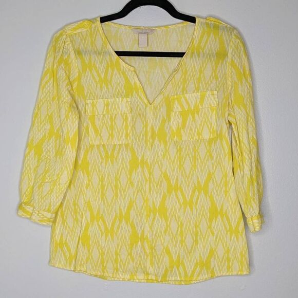 Banana Republic Yellow Artsy Diamond Blouse Small - Picture 1 of 11